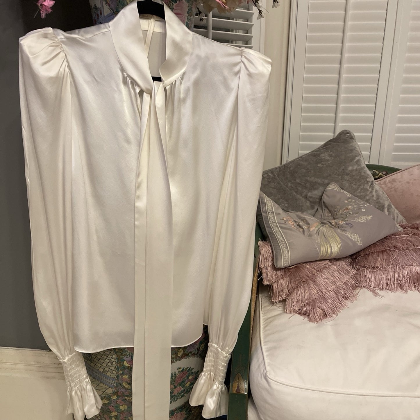 The Vampire’s Wife Silk Blouse – Size 14, Cream, Long Sleeve front angle