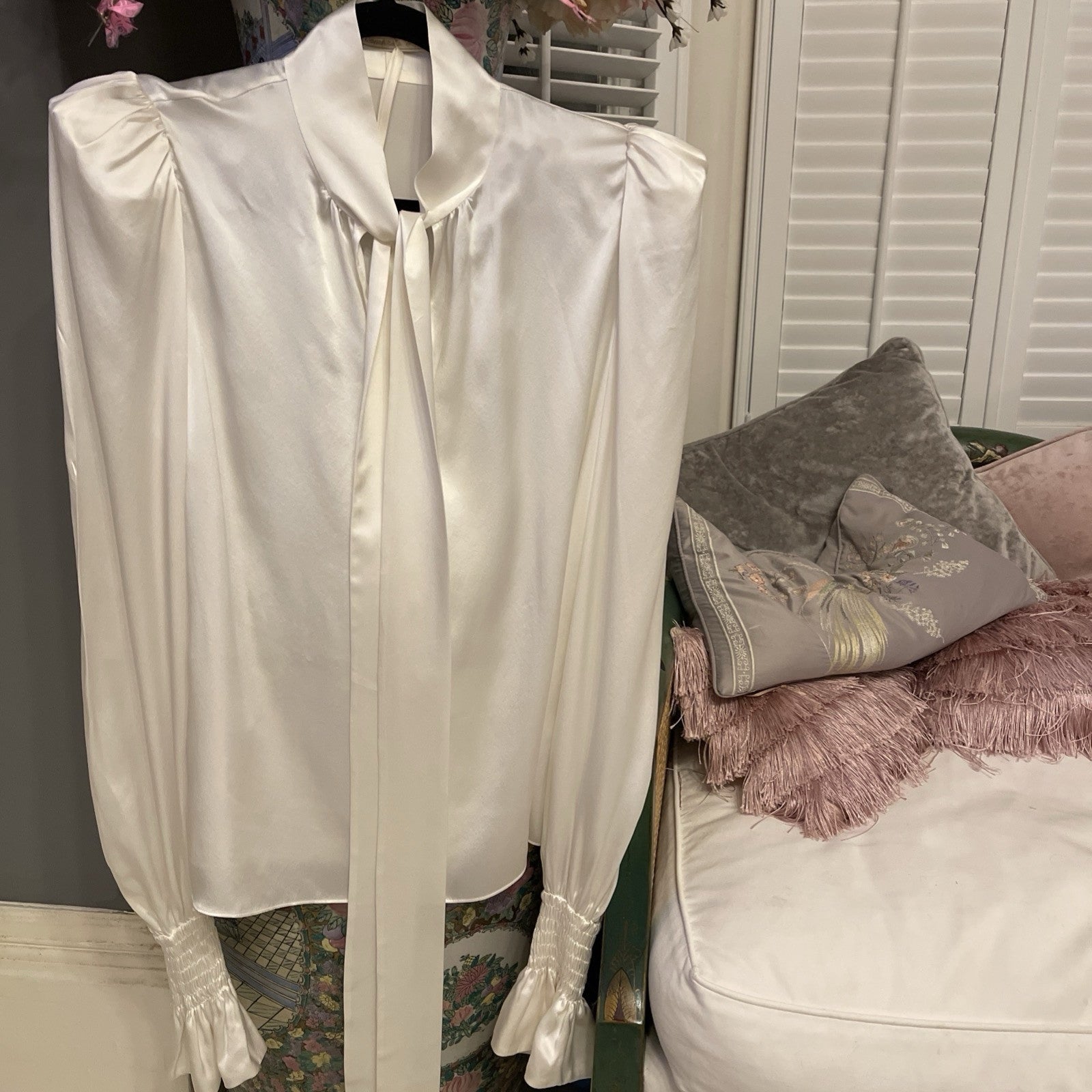 The Vampire’s Wife Silk Blouse – Size 14, Cream, Long Sleeve front angle