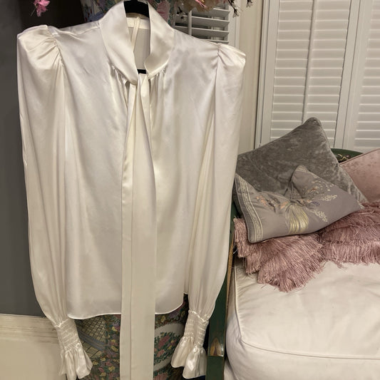 The Vampire’s Wife Silk Blouse – Size 14, Cream, Long Sleeve front angle